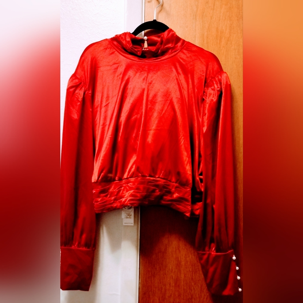 FTF Two Piece Red Satin Skirt and Crop Top Set